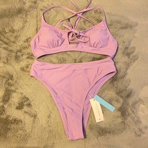 Cupshe M Purple Lace Up High Waisted Bikini